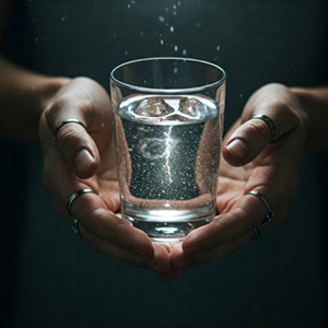 Mani che offrono un bicchiere d'acqua