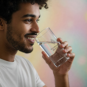 Persona che beve un bicchiere d'acqua